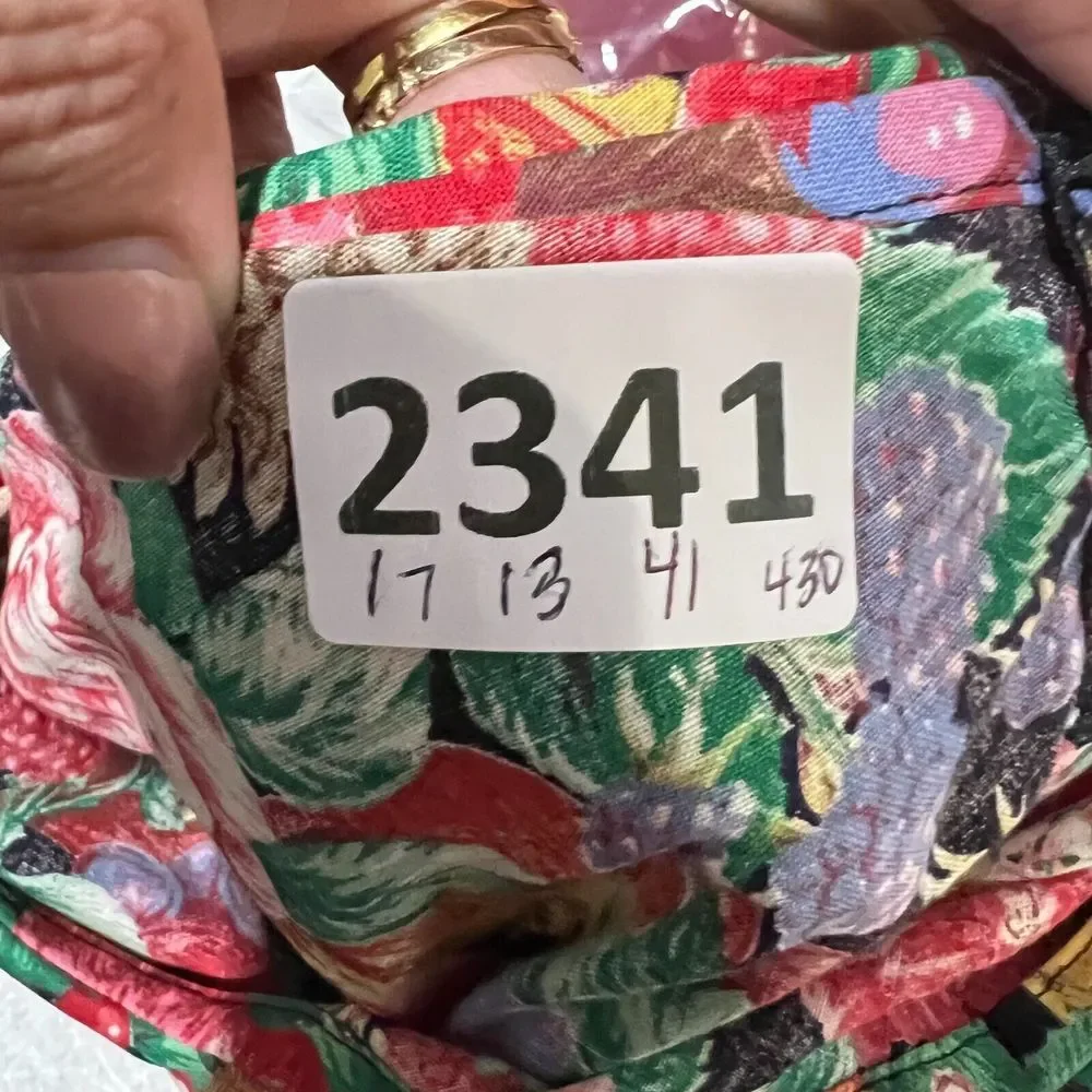 Vtg Picture Me Womens Multicolor Fruit Floral Lace Collar Dress M/L Long Sleeve - Picture 15 of 15